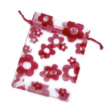 Pochette Organza Fleurs Rouge 10 x 7.5 