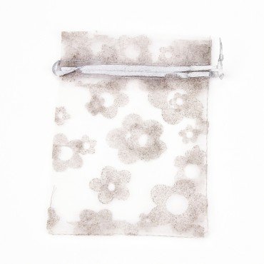 Sachet en Organza Fleurs Gris 10 x 7.5 