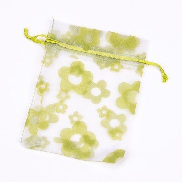 Pochettes Organza Fleurs Vertes 10 x 7.5  